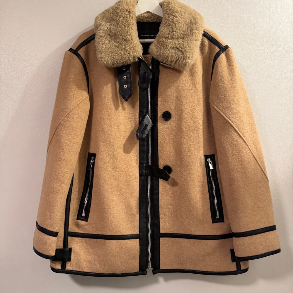 Club Monaco Women’s Wool Biker Moto Mixed Media Jacket Size L | Like New